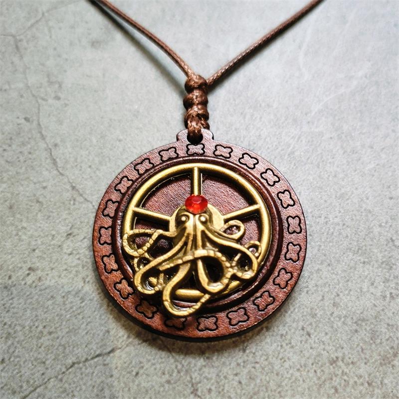 Octopus Necklace Retro Wood Pendant