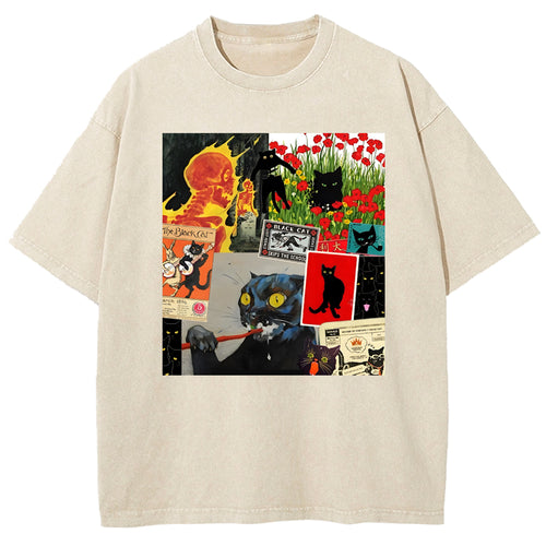Abstract cat illustration Washed T-Shirt