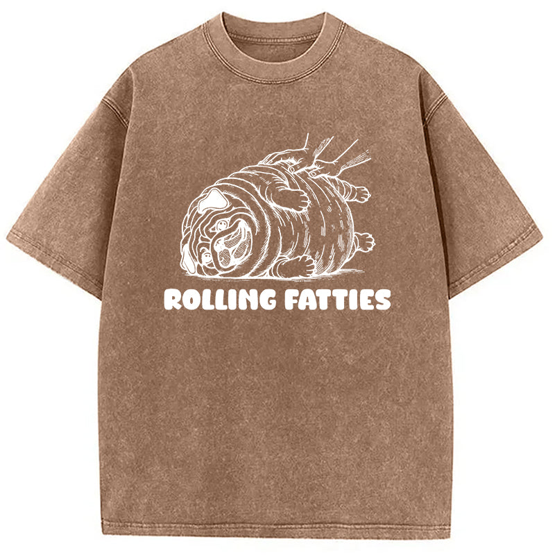 Rolling Fatties Dog Funny Pug Meme Washed T-Shirt