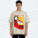 Unisex Bauhaus Red Tiger Printed Washed Tee