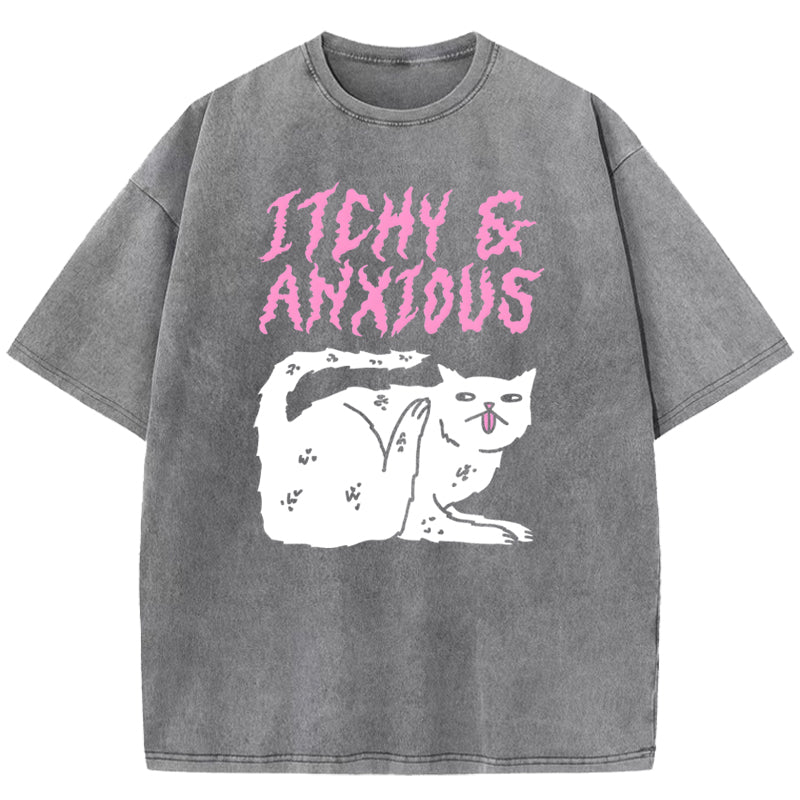 Itchy & Anxious White Cat Washed T-Shirt