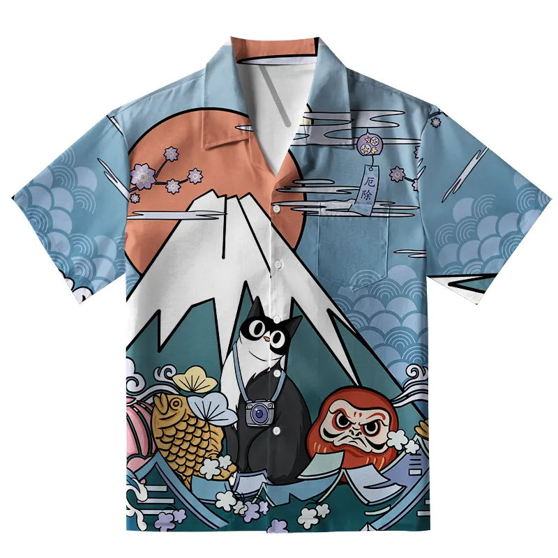 Mount Fuji Landscape With Cat Aloha Hawaiian Shirt