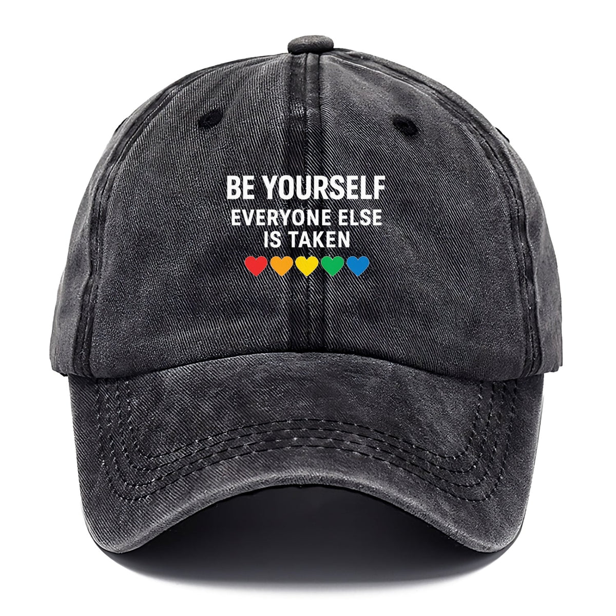 Inspirational Quote With Rainbow Hearts Washed Cap