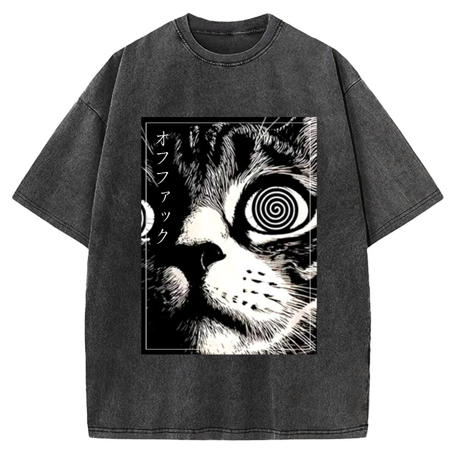 Psychedelic Cat Gothic Art Funny Cat Vintage Washed T-shirt