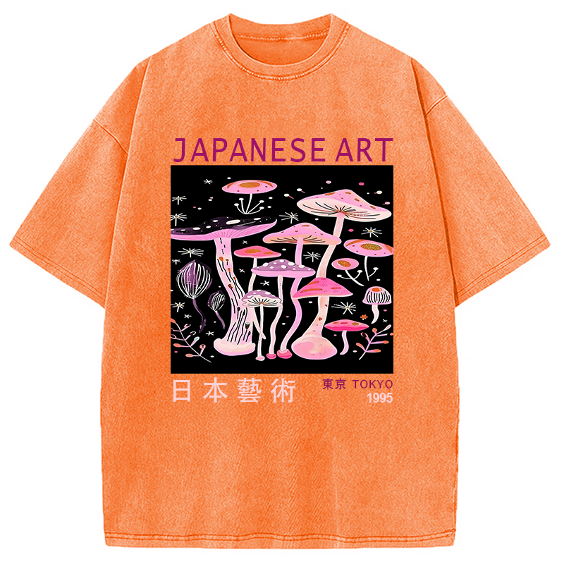 Japanese Art Pink Hallucinogenic Mushrooms Washed T-Shirt