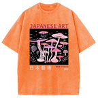 Japanese Art Pink Hallucinogenic Mushrooms Washed T-Shirt