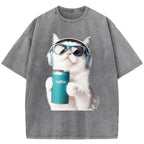 Music Cat Washed T-Shirt