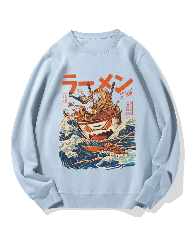 Ramen Monster at the Great Wave off Kanagawa Cotton Sweatshirt