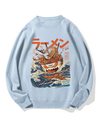 Ramen Monster at the Great Wave off Kanagawa Cotton Sweatshirt