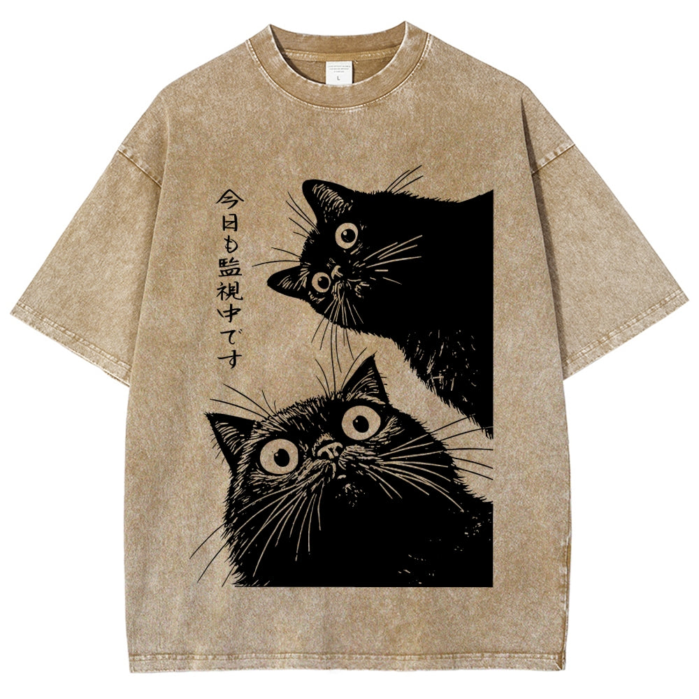 The Cat is Watching Today Washed T-Shirt
