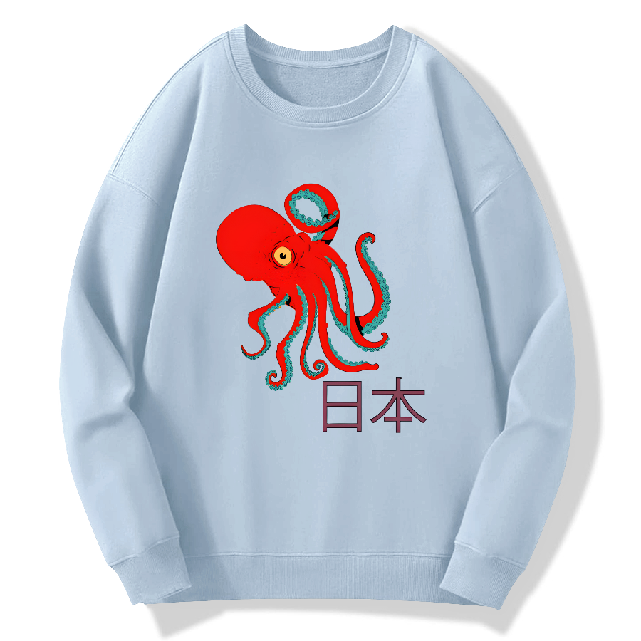 Japan Octopus Cotton Pullover Sweatshirt
