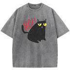 Hand Drawn Black Cat Washed T-Shirt