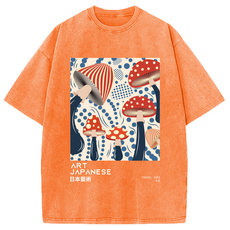 Japanese Art Dancing Mushroom Washed T-Shirt