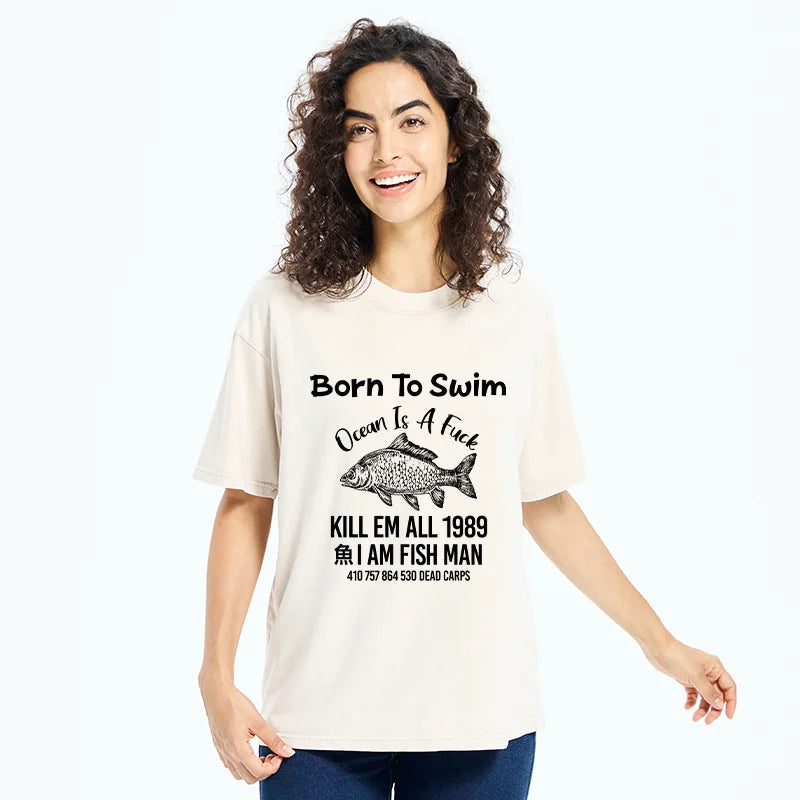 Born To Swim Funny Washed T-Shirt