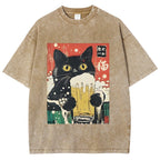 Cat Drinking Beer Funny Washed T-Shirt
