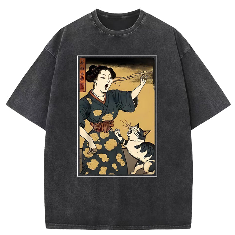 Woman Yelling At Cat Washed T-Shirt