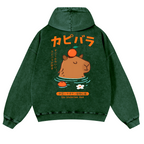 Capybara Vintage Washed Cotton Back Art Hoodie