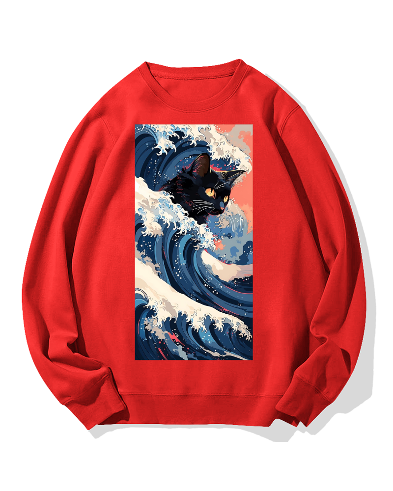 Cat of the Great Wave off Kanagawa Cotton Sweatshirt