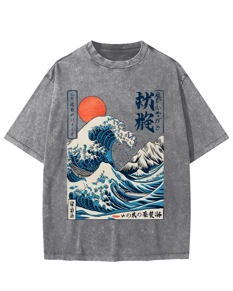 Ukiyo-e ocean Waves Vintage Washed T-shirt