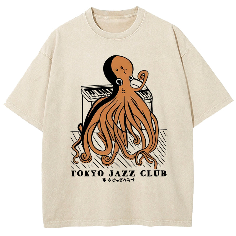 Octopus Playing Piano Washed T-Shirt
