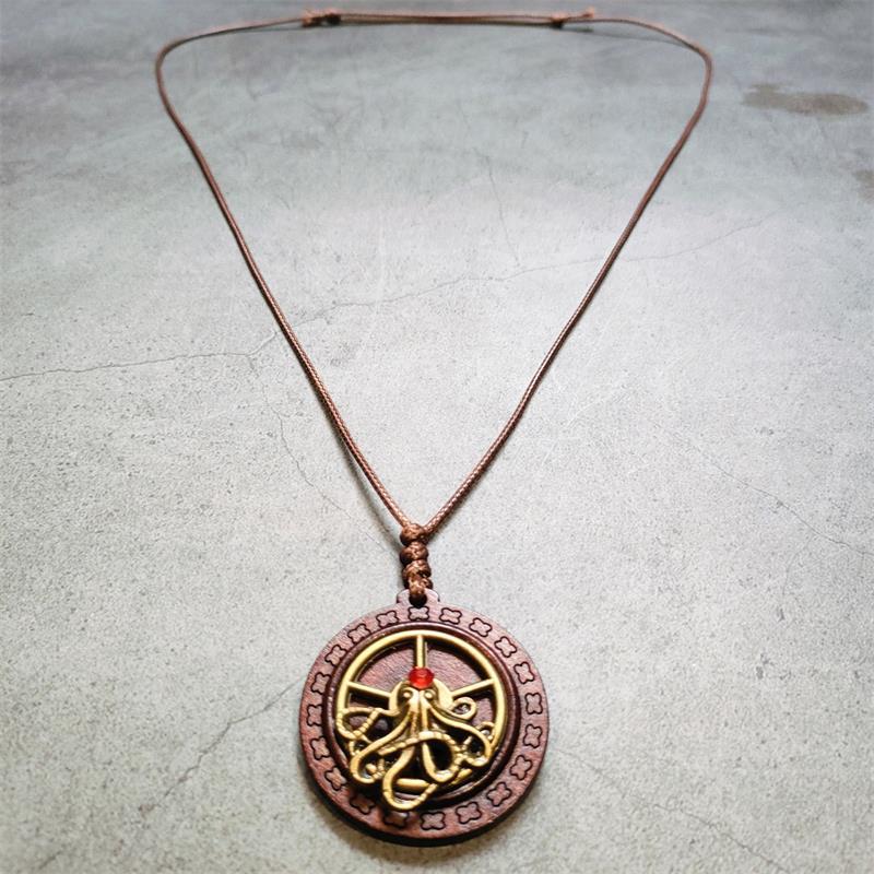 Octopus Necklace Retro Wood Pendant