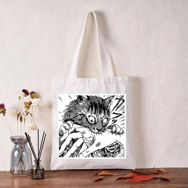 Creepy Cat Anime Horror Anteater Tote Bag