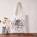 Octopus Japanese Calligraphy Tote Bag