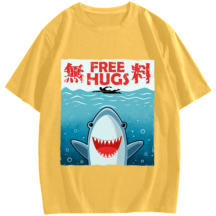 Free Shark Hug Cotton casual T-shirt