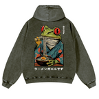 Frog Ramen Vintage Washed Cotton Back Art Hoodie