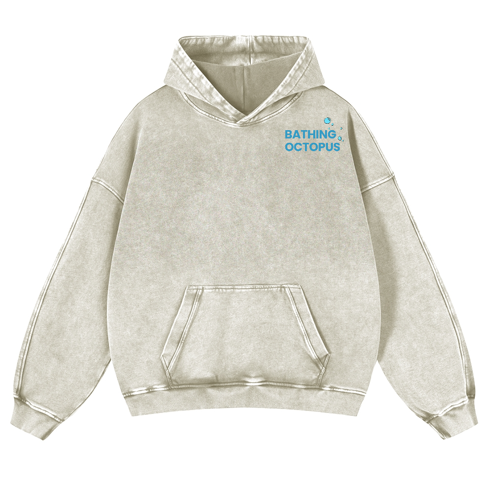 Bubble Bath Octopus Vintage Washed Cotton Back Art Hoodie