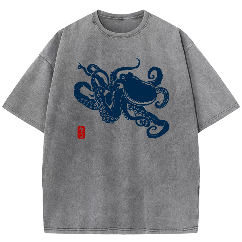 Octopus Vintage Wash Japanese Design T-Shirt