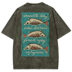 Fishes Pattern Printed Washed Vintage Short Sleeves T-Shirt