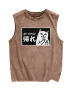 Go Away White Cat Vintage Distressed Washed Tank Top