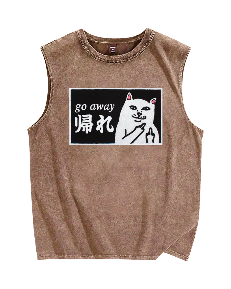 Go Away White Cat Vintage Distressed Washed Tank Top