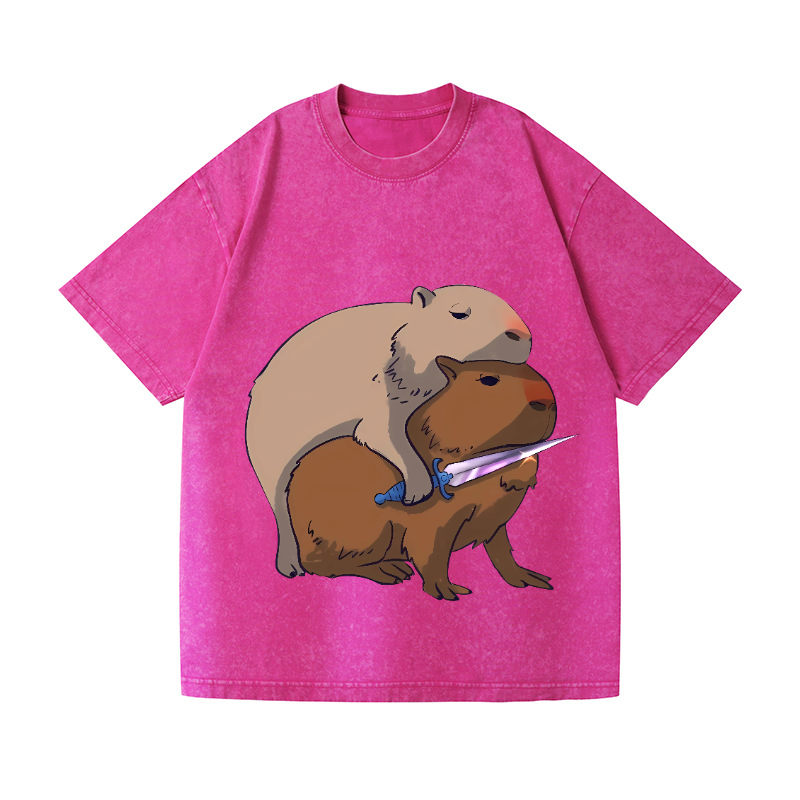 Capybaras and the Mysterious Sword Vintage Wash Japanese Design T-Shirt