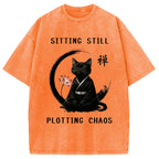Sitting Calming Zen Cat Washed T-Shirt