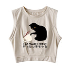 Tsundere Cat Funny Sleeveless Crop Top