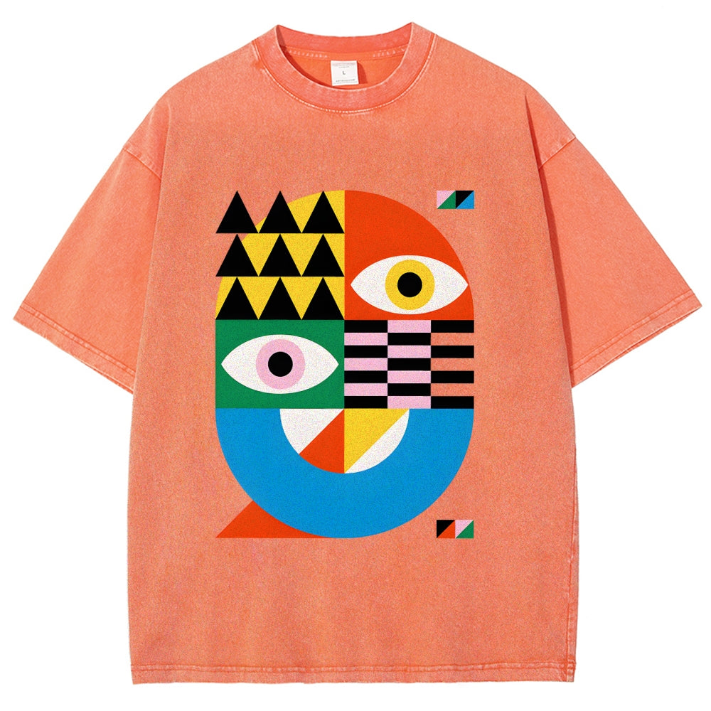 Unisex Bauhaus Art Eye Printed Washed Tee