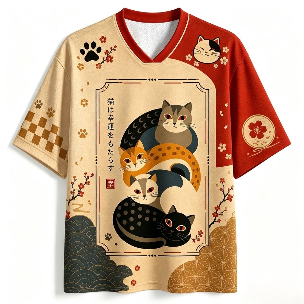 Japanese Maneki Neko Art Jersey Shirts
