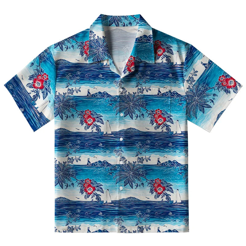 Seaside Floral And Sailboats Aloha Hawaiian Shirt