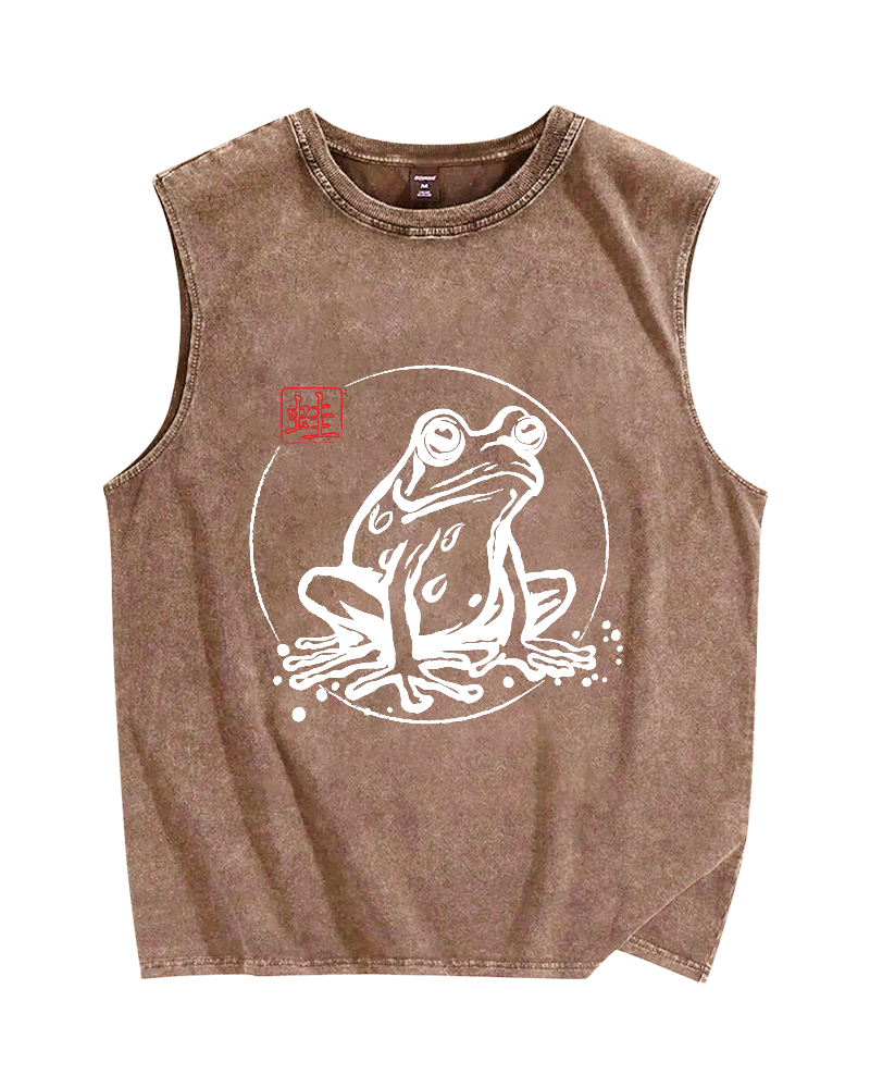 Japanese Frog Vintage Distressed Washed Tank Top