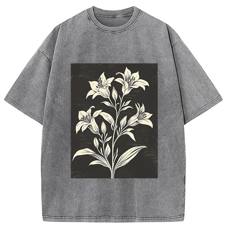 Botanical Woodcut Wildflower Washed T-Shirt