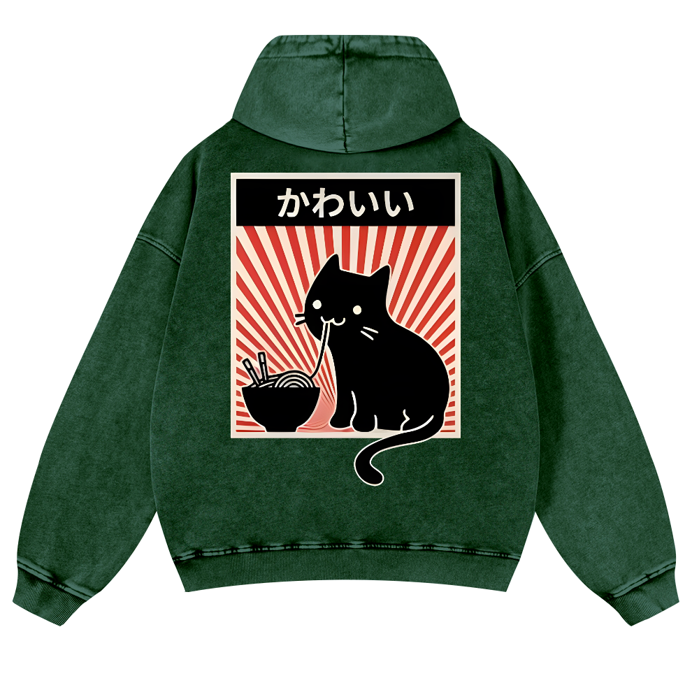 Cat Vintage Washed Cotton Back Art Hoodie