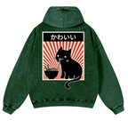 Cat Vintage Washed Cotton Back Art Hoodie