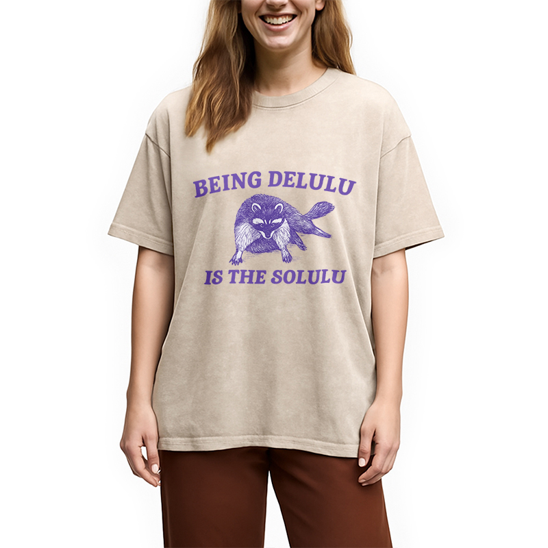 Funny Delusional Raccoon Washed T-Shirt
