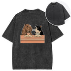 Capybara And Cat Talk Back Washed T-Shirt