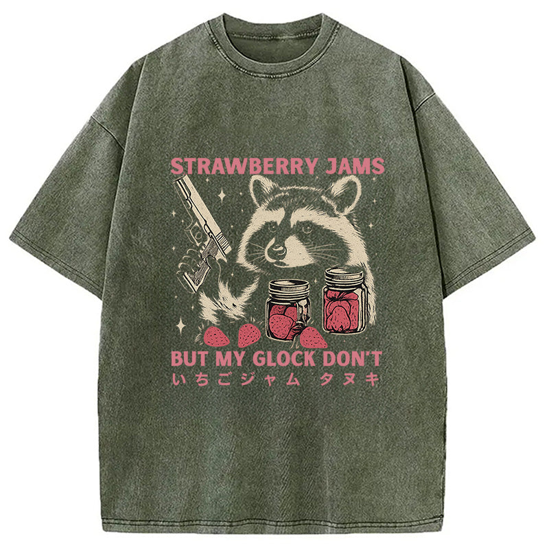 Strawberry Jams Glock Funny Raccoon Washed T-Shirt