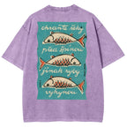 Fishes Pattern Printed Washed Vintage Short Sleeves T-Shirt