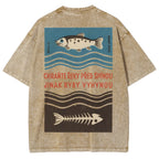 Fish And Fish Bone Washed Vintage Short Sleeves T-Shirt