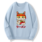 Cat Lamian Noodles Japan Cotton Pullover Sweatshirt